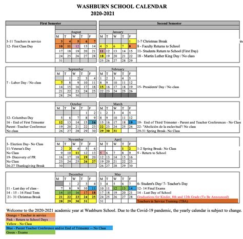 Washburn Academic Calendar